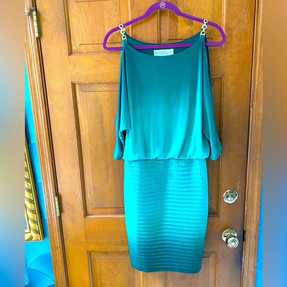 Green cold shoulder dress